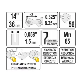   YATO Lanț pentru drujbă 13" 0,325" 1,5 mm 56 de zale