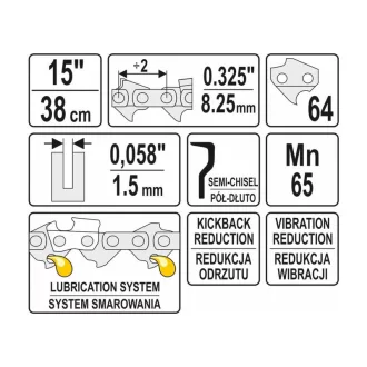   YATO Lanț pentru drujbă 15" 0,325" 1,5 mm 64 de dinți