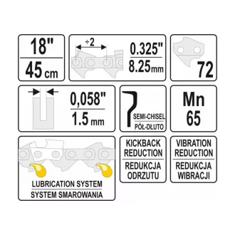 YATO Lanț de drujbă 18" 0,325" 1,5 mm 72 de zale