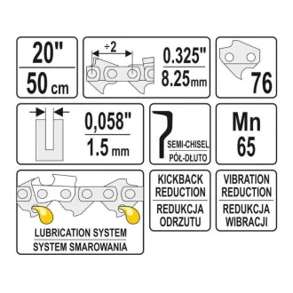   YATO Lanț pentru motofierăstrău 20" 0,325" 1,5 mm 76 de ochiuri