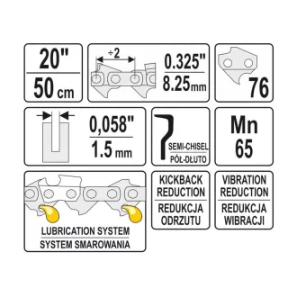   YATO Lanț pentru motofierăstrău 20" 0,325" 1,5 mm 76 de ochiuri