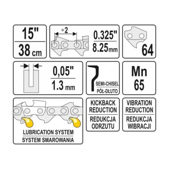   YATO Lanț pentru drujbă 15" 0,325" 1,3 mm 64 de zale
