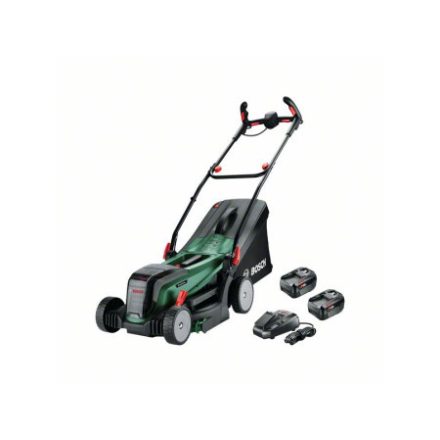 Mașină de tuns iarba cu baterie dublă BOSCH UniversalRotak 2 x 18V-37-550 (2 x baterie 4,0 Ah + încărcător)