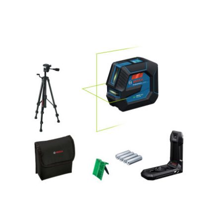 BOSCH nivel laser cu linie încrucișată (verde) GLL 20-22 G în husă de protecție + trepied BT 150 + țintă laser IP65