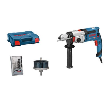 Burghiu cu impact BOSCH GSB 24-2 în carcasă + burghiu pentru lemn și set de tăietor circular