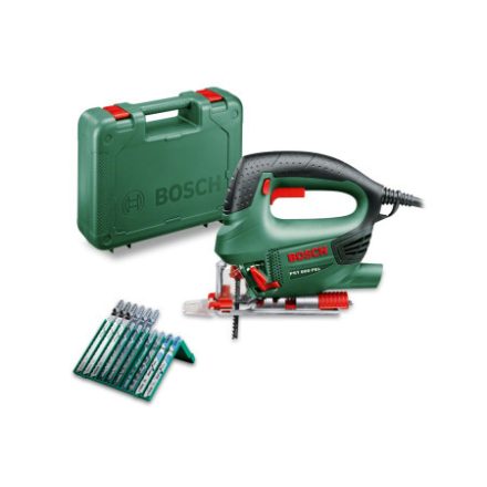 BOSCH Jigsaw PST 800 PEL în carcasă cu mâner etrier / 530 W + pânză de ferăstrău 10 piese incl.