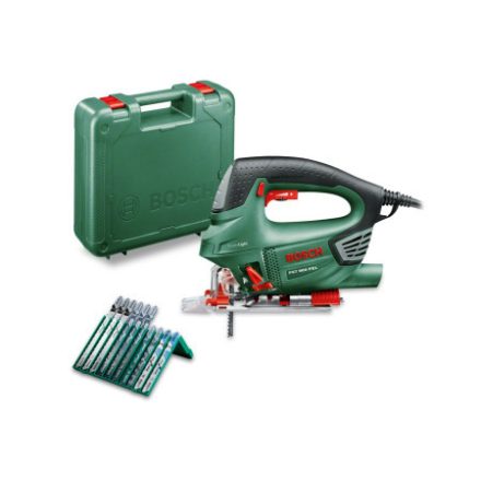 BOSCH Jigsaw PST 900 PEL în carcasă cu mâner etrier / 620 W + pânză de ferăstrău 10 piese incl.