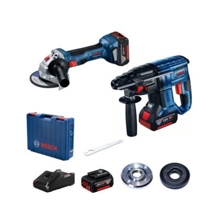 Polizor unghiular cu acumulator BOSCH GWS 180-LI + Mașină de găurit cu baterie GBH 180-LI (2 x baterii de 4,0 Ah + încărcător) XL
