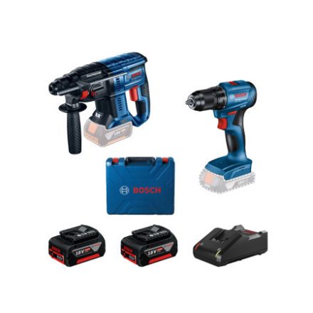 BOSCH Mașină de găurit-înșurubat pe baterie GSR 185-LI + Mașină de găurit cu percuție pe baterie GBH 180-LI (2 x 4,0 Ah baterie + încărcător)