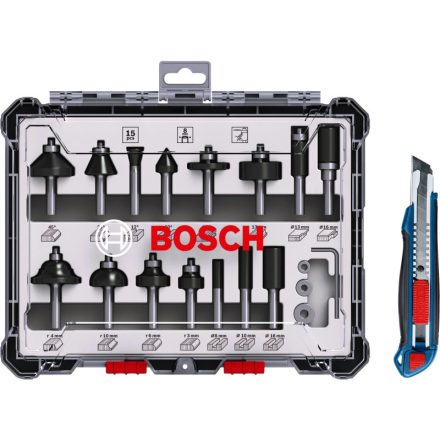 BOSCH Set de freze pentru margini și profile, 30 de bucăți, cu prindere de 8 mm + cuțit cadou