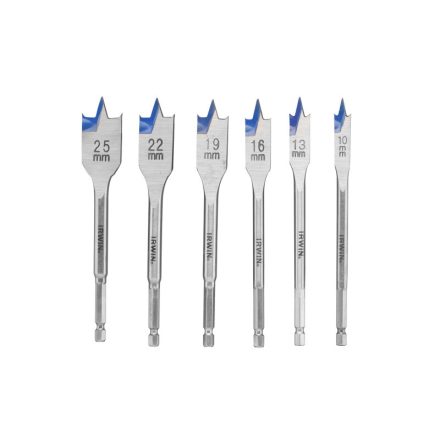 IRWIN Set de burghie plat pentru lemn 6 bucăți Blue Groove 4x (10-13-16-19-22-25 x 152 mm)