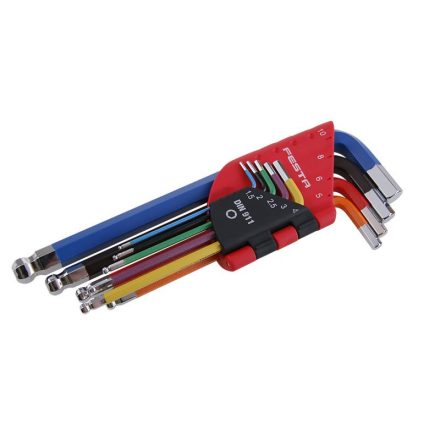 FESTA Set chei hexagonale cu cap sferic 9 piese 1,5-10 mm CrV