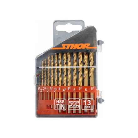 STHOR Set de burghie elicoidale 13 piese 1,5-6,5 mm HSS-Titan