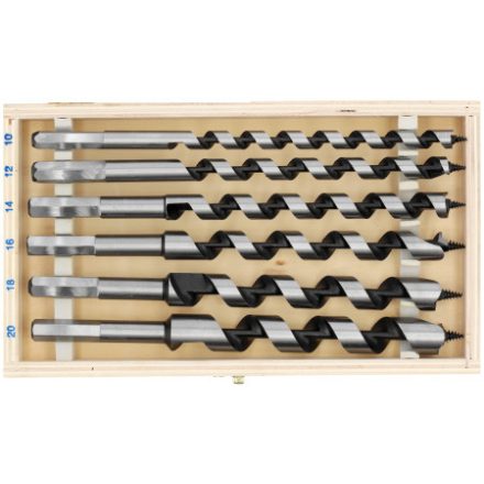 STHOR Set burghiu lemn 6 piese (10-12-14-16-18-20 mm) cutie din lemn 230 mm