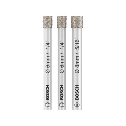 BOSCH PRO Trusă de burghie cu diamant pentru foraj uscat, 3 piese (6 / 6 / 8 x 66 mm) cu prindere cilindrică