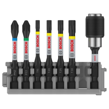BOSCH PRO Set de vârfuri de bit, 7 buc, 50 mm + suport (PH2, PZ2, T15, T20, T25, T30) Pick & Click