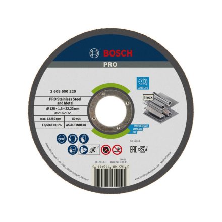 BOSCH PRO Vágókorong inox 125 x 1,6 x 22,2 mm AS 46 T INOX BF (oSa)