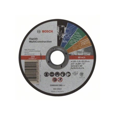 Disc de tăiere BOSCH 125 x 1,0 x 22,2 mm drept ACS 60 V BF Rapido Multi Construction