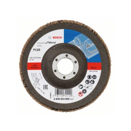 Disc abraziv lamelă BOSCH conică 125 x 22,2 / P120 oxid de aluminiu X431
