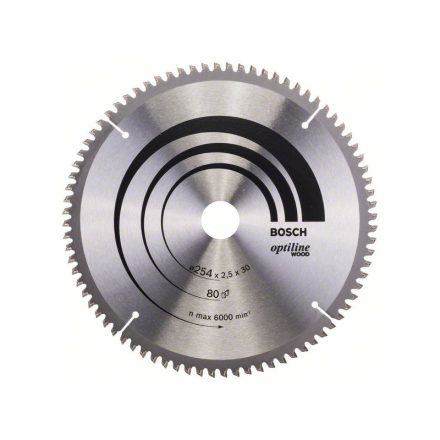 Pânză de ferăstrău BOSCH pentru lemn 254 x 30 x 2,5 mm / 80T Optiline Wood ATB