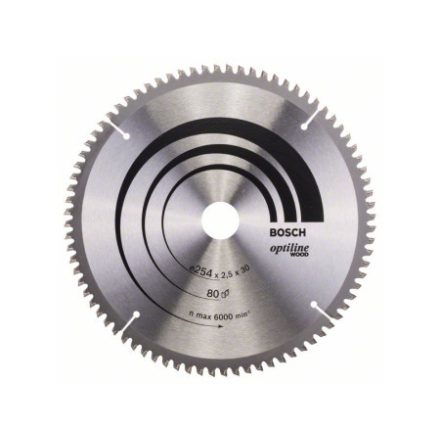 Pânză de ferăstrău BOSCH pentru lemn 254 x 30 x 2,5 mm / 80T Optiline Wood ATB