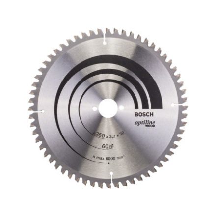 BOSCH Disc de tăiat pentru lemn 250 x 30 x 3,2 mm / 60T Optiline Wood ATB / N