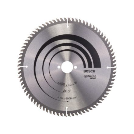 BOSCH Disc de ferastrău pentru lemn 250 x 30 x 3,2 mm / 80T Optiline Wood ATB / VW
