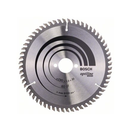 Pânză de ferăstrău BOSCH pentru lemn 190 x 30 x 2,6 mm / 60T Optiline Wood ATB