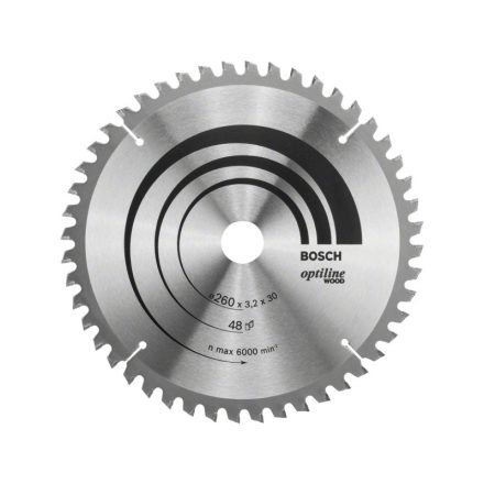 BOSCH Fűrésztárcsa fához 260 x 30 x 3,2 mm / 48T Optiline Wood ATB / N