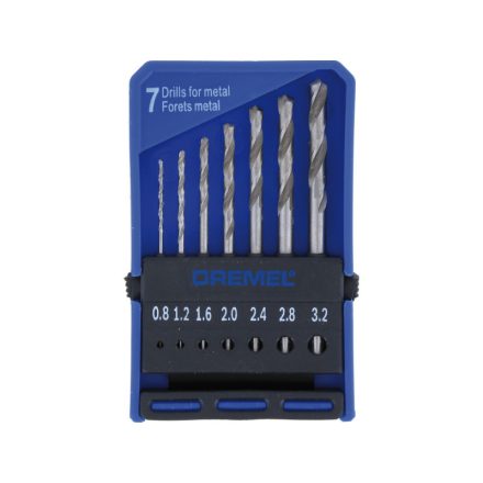 DREMEL Set de burghie de precizie, 7 piese (0,8-1,2-1,6-2,0-2,4-2,8-3,2 mm)