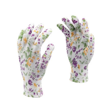 Mănuși de grădinărit FLO cu model de flori albe mărimea 8
