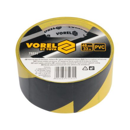 VOREL Banda de marcare autoadeziva negru-galben 48 mm x 33 m PVC