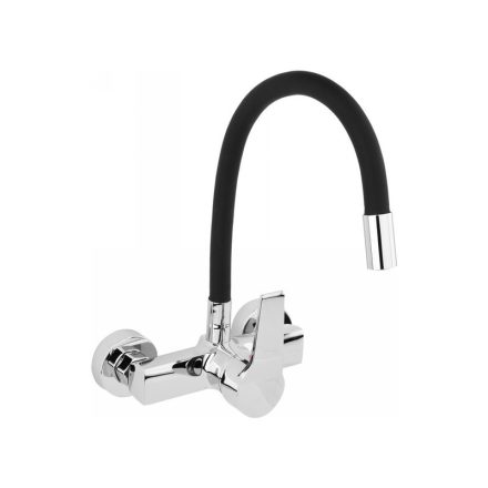 FALA Baterie chiuveta cu teava flexibila neagra montata pe perete + accesorii