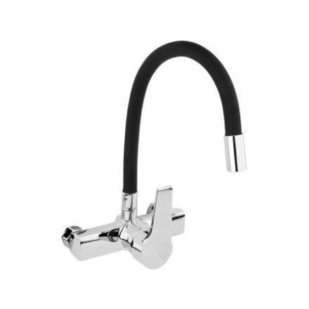 FALA Baterie chiuveta cu teava flexibila neagra montata pe perete + accesorii