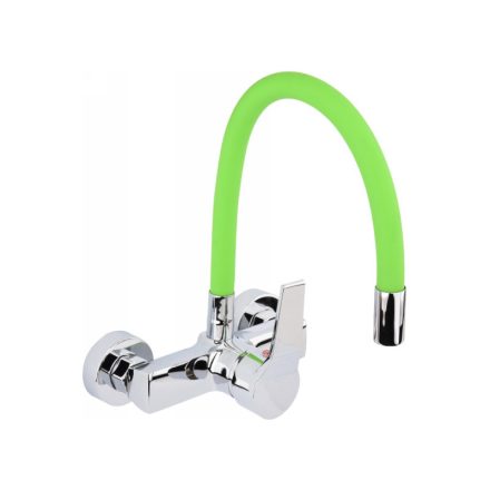 FALA Baterie chiuveta cu teava flexibila verde montata pe perete + accesorii