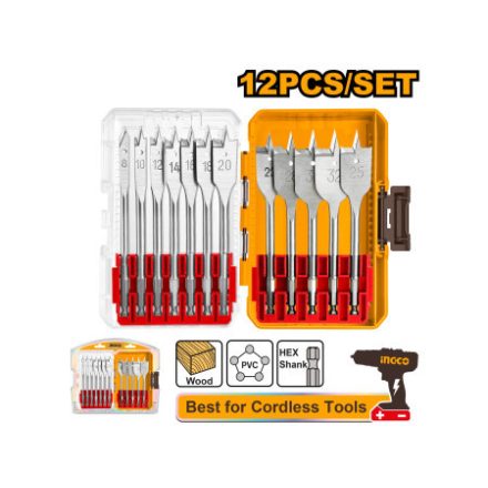 INGCO Set de burghie plate 12 bucăți cu prindere bit