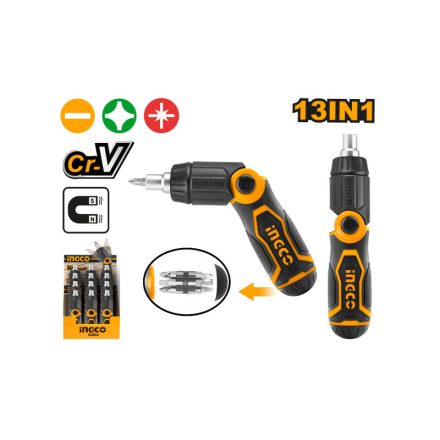 INGCO Set de șurubelnițe cu clichet 13 piese CrV