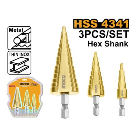 INGCO Set de burghie în trepte, 3 piese, 4-32 mm HSS