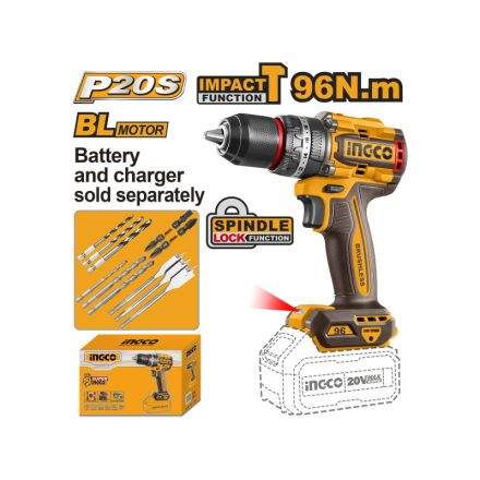 INGCO Mașină de găurit-lovit cu baterie 96 Nm fără perii de carbon 20 V (fără baterie și încărcător)