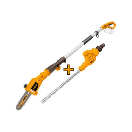 INGCO Tăietor de înălțime cu acumulator 460 mm și tăietor de ramuri 200 mm 0-400 mm 20 V (1 x 2,0 Ah acumulator + încărcător)