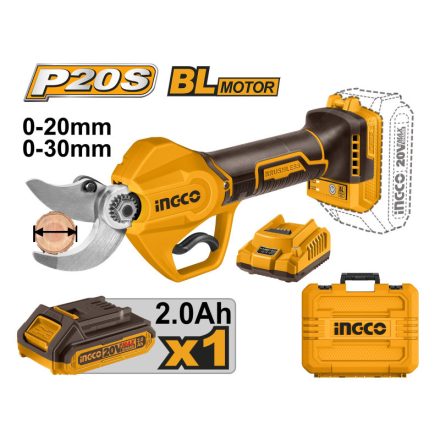 INGCO Foarfece de tăiat pe baterii 25 mm fără perii de carbon 20 V (1 x 2,0 Ah baterie + încărcător)