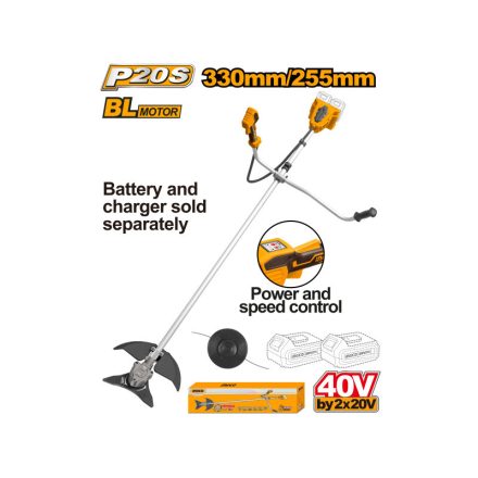 INGCO Trimmer cu baterie 330 mm fără perii de carbon 2 x 20 V (fără baterie și încărcător)