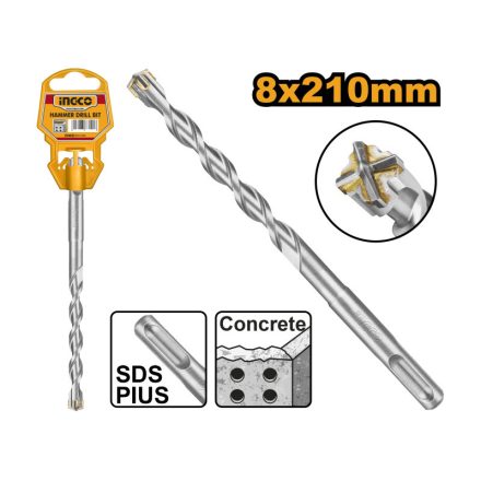 INGCO Burghie pentru roci, 8 x 210 mm, cu patru tăișuri, SDS-Plus