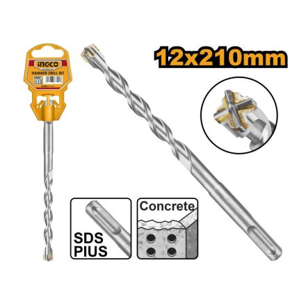 INGCO Burghiu pentru roci 12 x 210 mm cu patru tăișuri SDS-Plus
