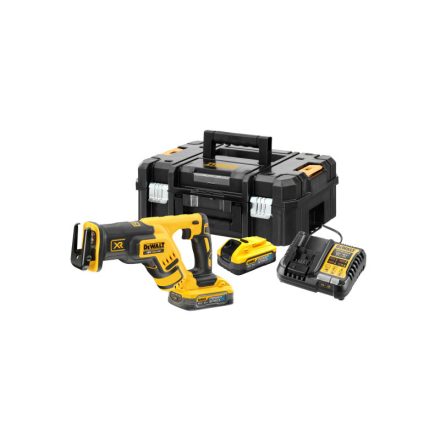 DEWALT Fierăstrău sabie cu baterie 18 V fără perii (2 x 5,0 Ah Power Stack baterie + încărcător + TSTAK)