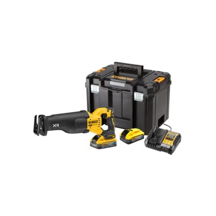 DEWALT Ferăstrău sabie cu baterie 18 V (2 x 5,0 Ah PowerStack baterie + încărcător) în cutie TSTAK