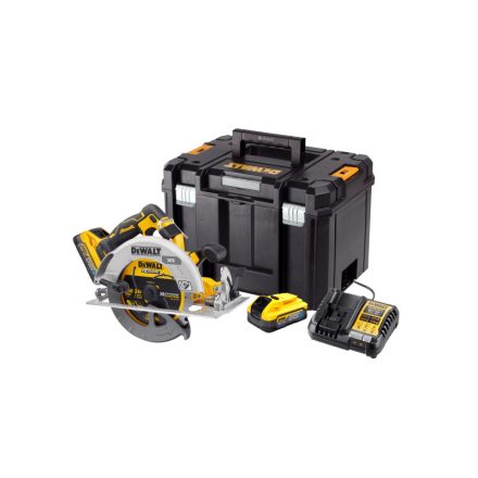 DEWALT Fierăstrău circular pe baterii 18 V fără perii de carbon 190 mm (2 x 5,0 Ah Power Stack baterie + încărcător + TSTAK)