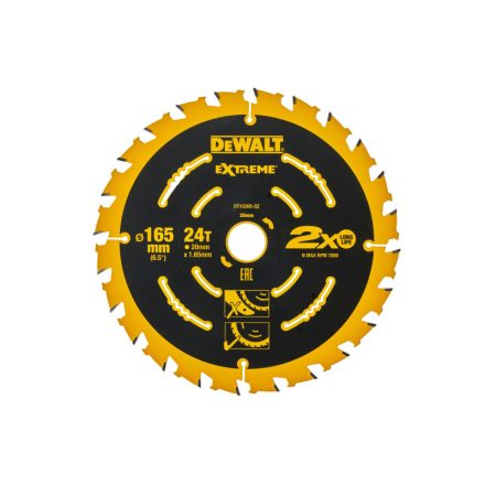 DEWALT EXTREME Disc de tăiere pentru lemn 165 x 20 x 1,65 mm / 24T