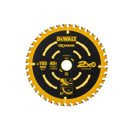 DEWALT EXTREME Disc de tăiere pentru lemn 165 x 20 x 1,65 mm / 40T