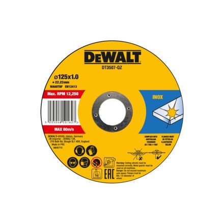 DEWALT Disc de tăiere pentru metal 125 x 1,0 x 22,2 mm inox WA60TBF în cutie de metal (10 buc)